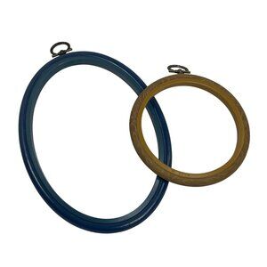 Vintage Flexi Hoop Frame Embroidery Needlework Blue and Wood W Metal Clasps